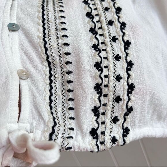 Lovestitch Bohemian Embroidered Tie Front Button Down Blouse - Picture 4 of 12
